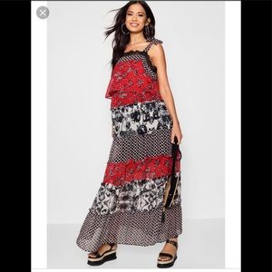Tiered layered maxi dress with mixed prints